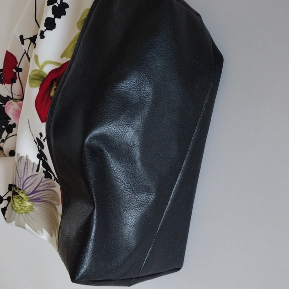 Floral, polkadots, and faux black leather draw string bag - Picture 3 of 6